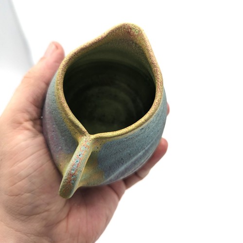 Vintage Artist Signed Raku Style RAINBOW Matte Finish Creamer Pastel Ombre Jug - Picture 7 of 9