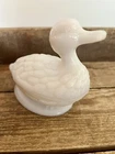 Antique Beautiful 2 Piece Milk Glass Duck Butter Dish Vallerysthal France EUC