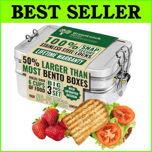 Crack-Resistant 3-Compartment Bento Box - Eco-Friendly Lunch Solution for Adults