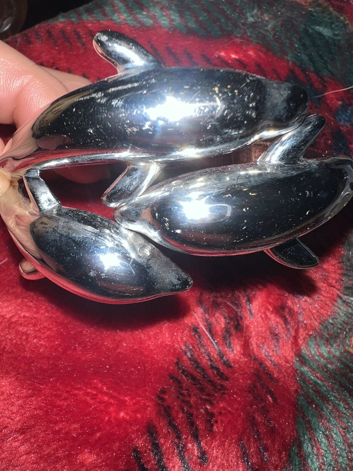 Three Leaping Figural Dolphins Hinged Silver Tone… - image 5