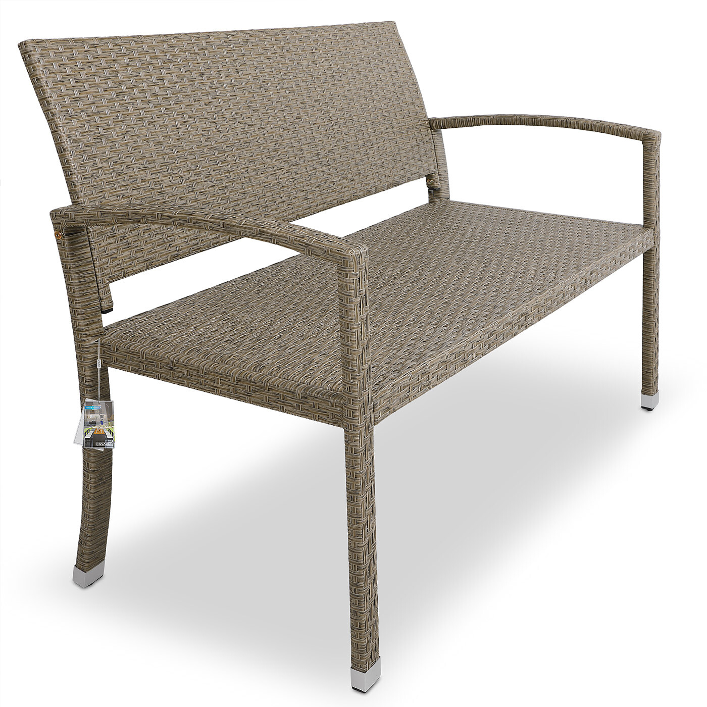 Banc de jardin en polyrotin beige 2 places pour terrasse et balcon