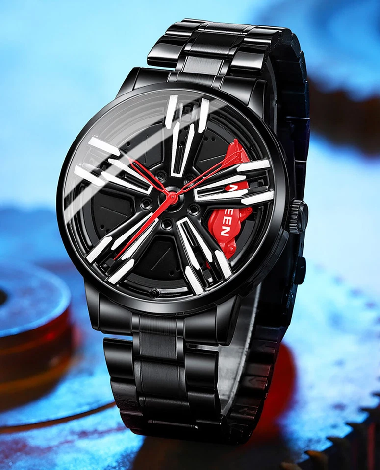 FNGEEN Business Mens Stainless Steel Watch Hollow Wheel Hub Quartz WatchWrist - Image 4 of 4