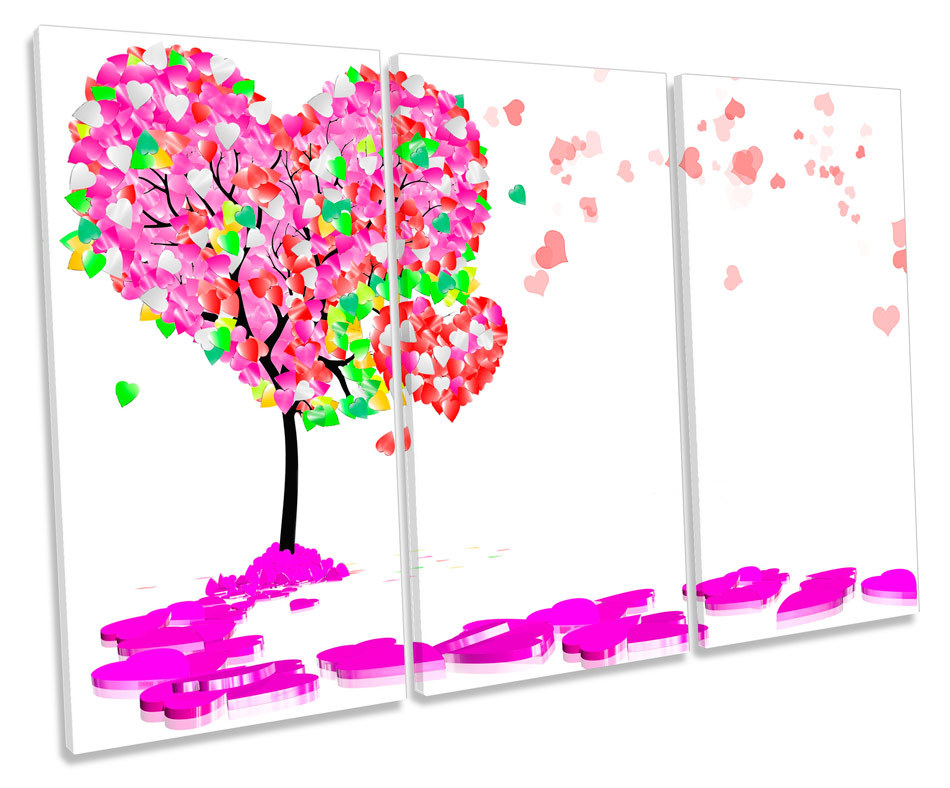 Love Hearts Tree Floral TREBLE CANVAS WALL ART Box Framed Picture eBay