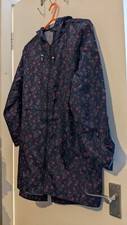 Blue Floral Print Rain Coat Mac With Hood Size 8-10 By George 