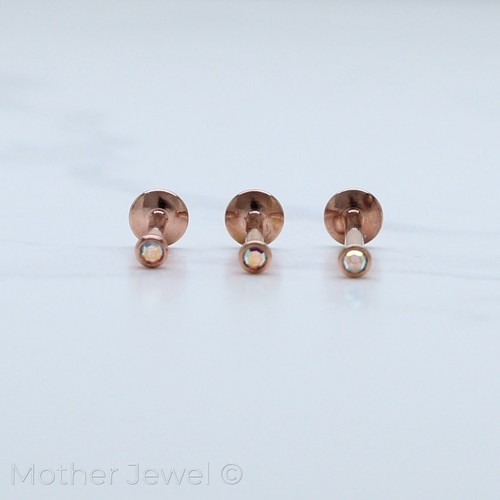 16G ROSE GOLD GP SIMULATED DIAMOND LABRET TRAGUS MONROE LIP CARTILAGE EARRING - Picture 3 of 6