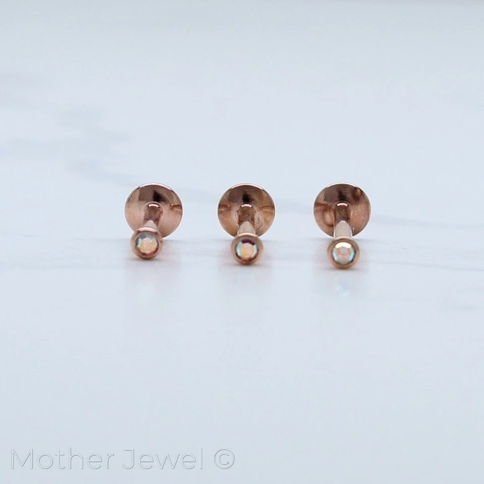PENDIENTE CARTÍLAGO LABRET TRAGUS MONROE DIAMANTE SIMULADO GP ORO ROSA 16G Foto 3 de 4