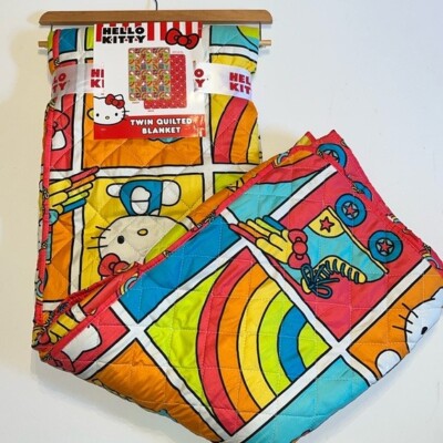 Hello Kitty  Blanket Quilt Reversible Twin Roller skate  ice cream Rainbow red