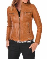 Damen Tan Echtlederjacke Aus Lammleder Biker Motorrad Slim Fit Manteljacke
