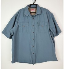 Wrangler Shirt Men's XL Short Sleeve Button Up 100 Cotton Utility Workwear Blue
