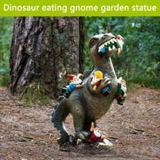 Dinosaur Eating Gnome Garden Statue Resin Outdoor Yard Decor Funny Figurine Gift