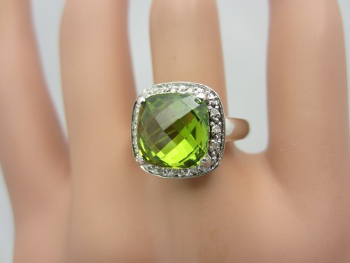 Nuevo 14K Oro Blanco Tablero de Ajedrez Corte Peridoto y Diamante Anillo 4 Cts - Imagen 2 de 10