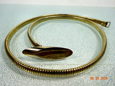 Vintage 70s 80s Skinny Snake Belt Gold Metal w Oval Buckle Stretch 24-27 USA