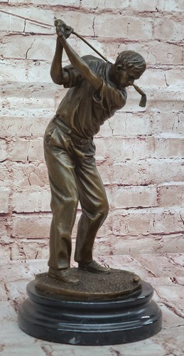 Signed; Milo, REAL BRONZE SCULPTURE GOLF GOLFER STATUE FIGURINE DECORATIVE DEAL - Picture 3 of 10