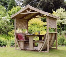 Marbella Garden Arbour Shelter Gazebo Dining Set in Pressure treated Wood