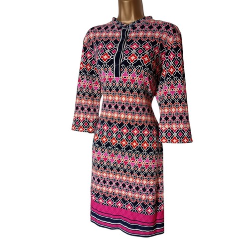 Y2K LAUNDRY Shelli Segal dress sz M US 8 10 12 colourful polyester shift stripe - Picture 8 of 9