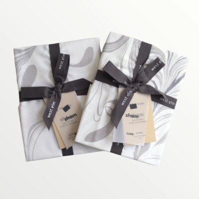 (2) WEST ELM Tencel Feathered Marble EURO Sham Pillowcases 26'' Gray Pottery Barn