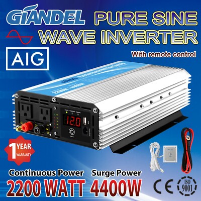 Pure Sine Power Inverter 2200W 12V to 110V~120V with 20A Solar Charge Controller
