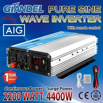 GIANDEL Pure Sine Power Inverter 2200W 12V to 110V~120V with 20A Solar Charge Controller