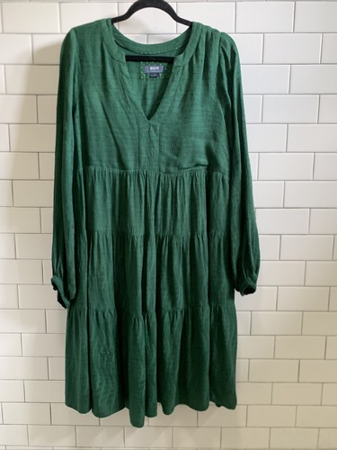 Maeve by Anthropologie Green Tiered Dress Long Sleeve Sz L
