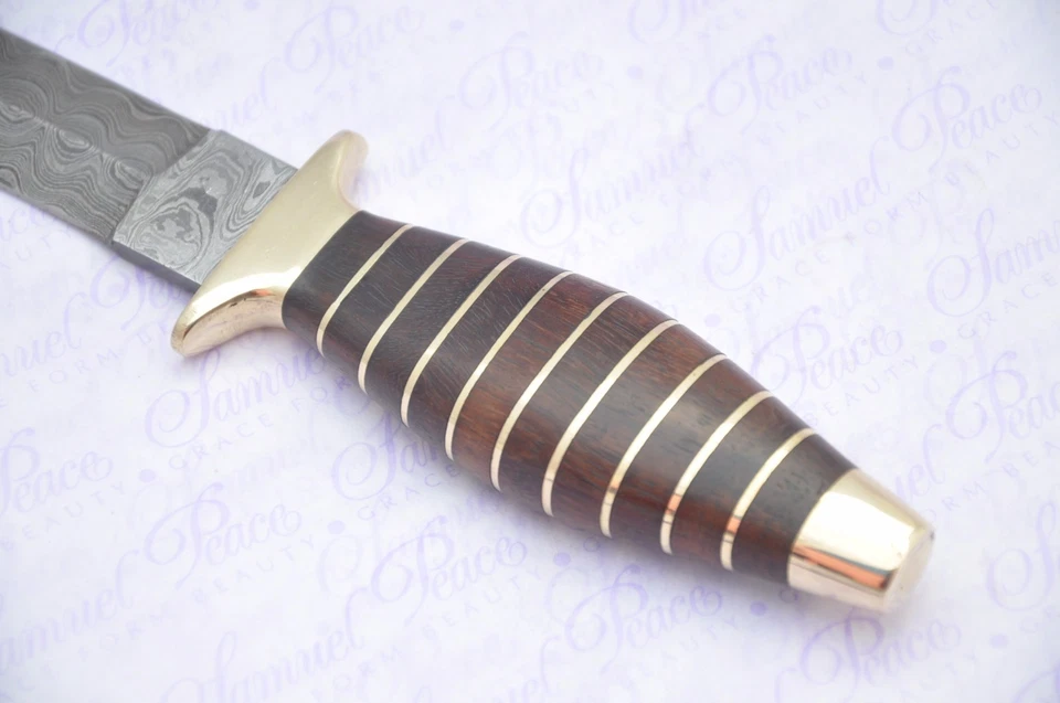 Auténtico cuchillo de aguja de palo de rosa y latón acero Damasco Sheffield Inglaterra Foto 3 de 4