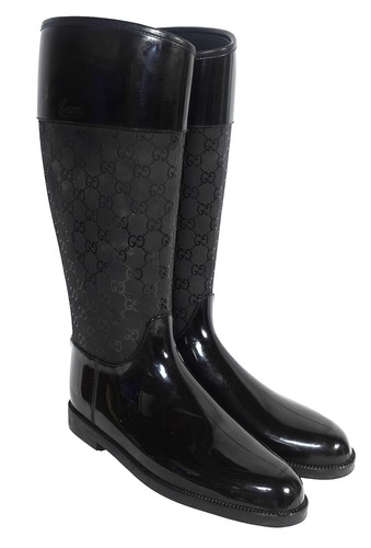 GUCCI / ヒールロゴレインブーツ/38/BLK/762700// Authentic Women's Gucci Double G Rubber Rain Boots 36 (US 6