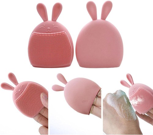 Esponja de silicona para huevos de conejito cepillo de maquillaje limpiador facial rosa - Imagen 3 de 17