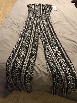 Eye Candy 2 Fer Jumpsuit Black Gray White Floral Juniors Large New With Tags
