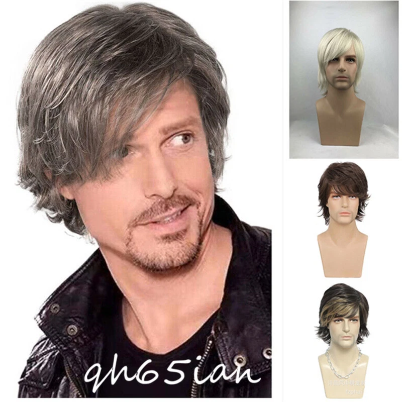 Handsome Mens Short Daily Wig Male Curly Synthetic Hair Cosplay Party Full Wigs