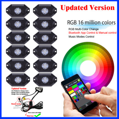 12X Pod RGB LED Rock Light Waterproof Wireless Remote Off-Road Under Wheel Lamp