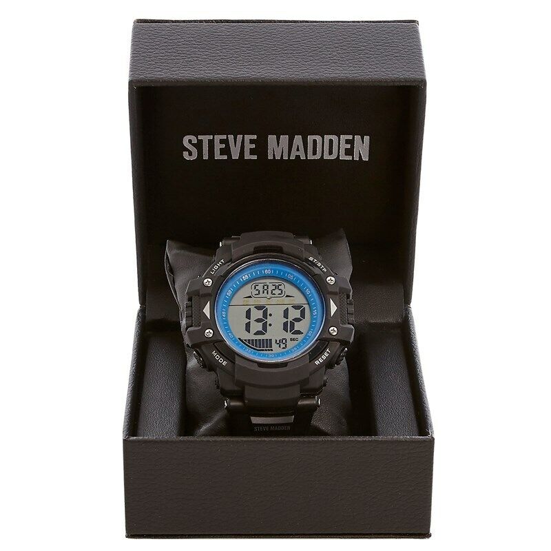 New Steve Madden Sport Bezel Digital Silicone Strap Men's Watch Black & Blue