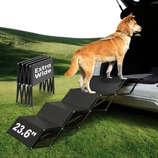 23.6" Extra-Wide Dog Car Ramp - Portable Dog Stairs with Non-Slip Surface