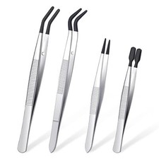 Tweezers with Rubber PVC Coated Set, Straight Tip Tweezers for Crafts 4 Pieces