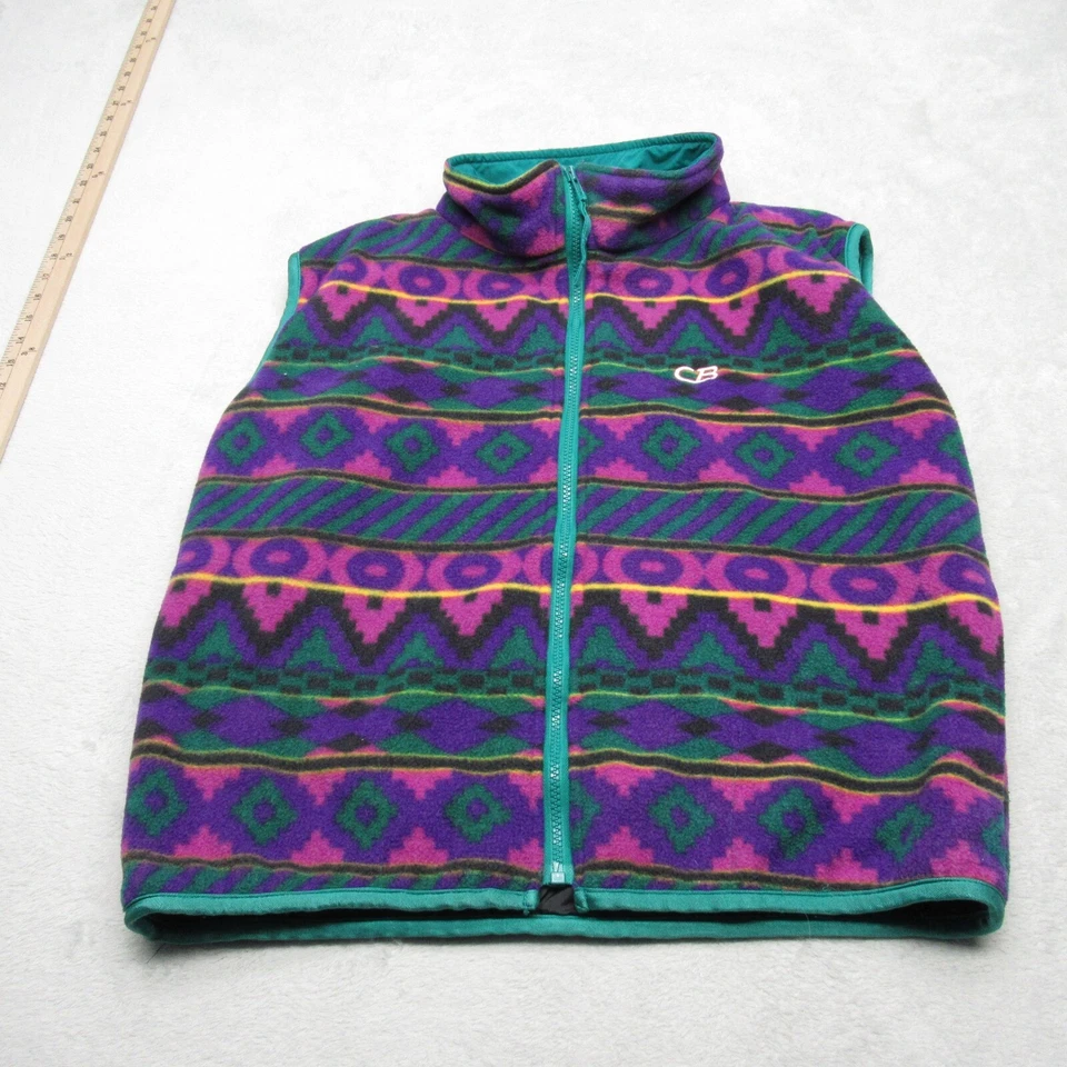 Chaleco azteca CB vintage para hombre mediano púrpura bolsillos tribales forrado polar cremallera completa Foto 2 de 4