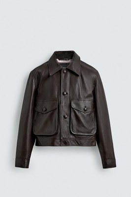 ザラ　ハリー・ランバート　ディズニー　レザージャケット　S Zara x Disney by Harry Lambert Brown Leather Jacket with front