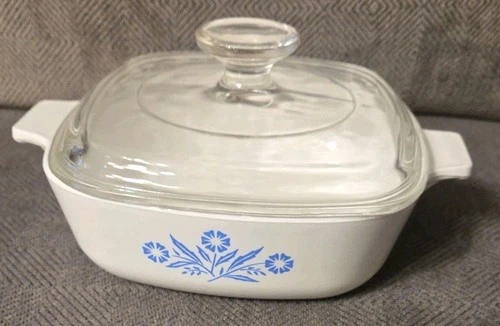 VTG Corning Ware 1 Qt Blue Cornflower 60's Casserole Dish P-1-B w/Pyrex Lid USA
