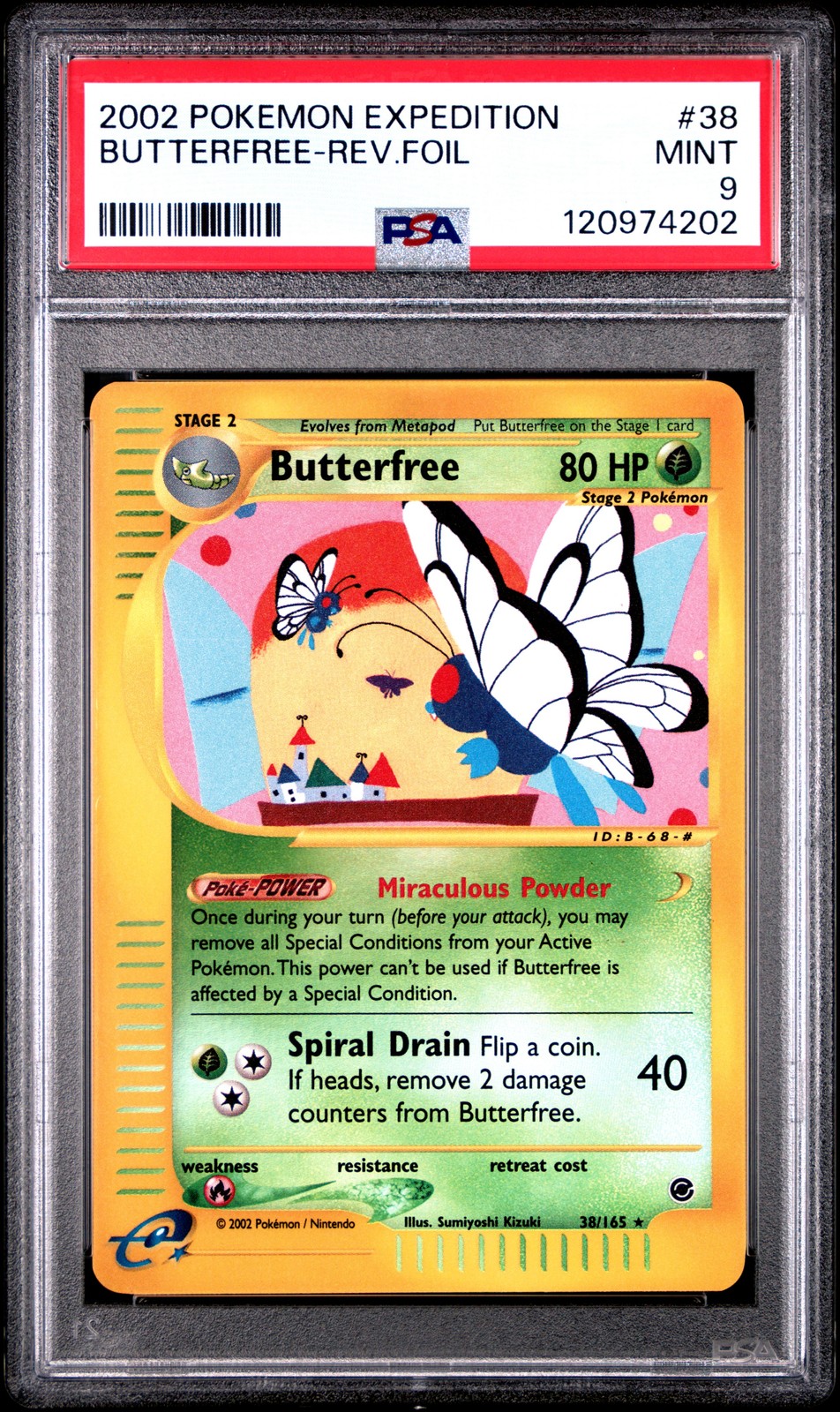 2002 POKEMON EXPEDITION #38 BUTTERFREE-REVERSE FOIL PSA 9