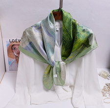 100 Mulberry Silk 90X90cm Scarf Women Neckerchief Wrap Field oil painting Print