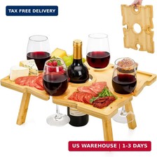 Coloch Portable Bamboo Wine Picnic Table with Wine Glass Holder, Foldable Rectan