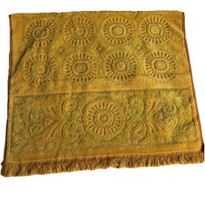 Vintage Fieldcrest Sculpted Hand Towel Avocado Green & Gold MCM Fringe EUC
