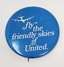 Vintage United Airlines Pinback Button 2.25" Fly the Friendly Skies Jet Logo