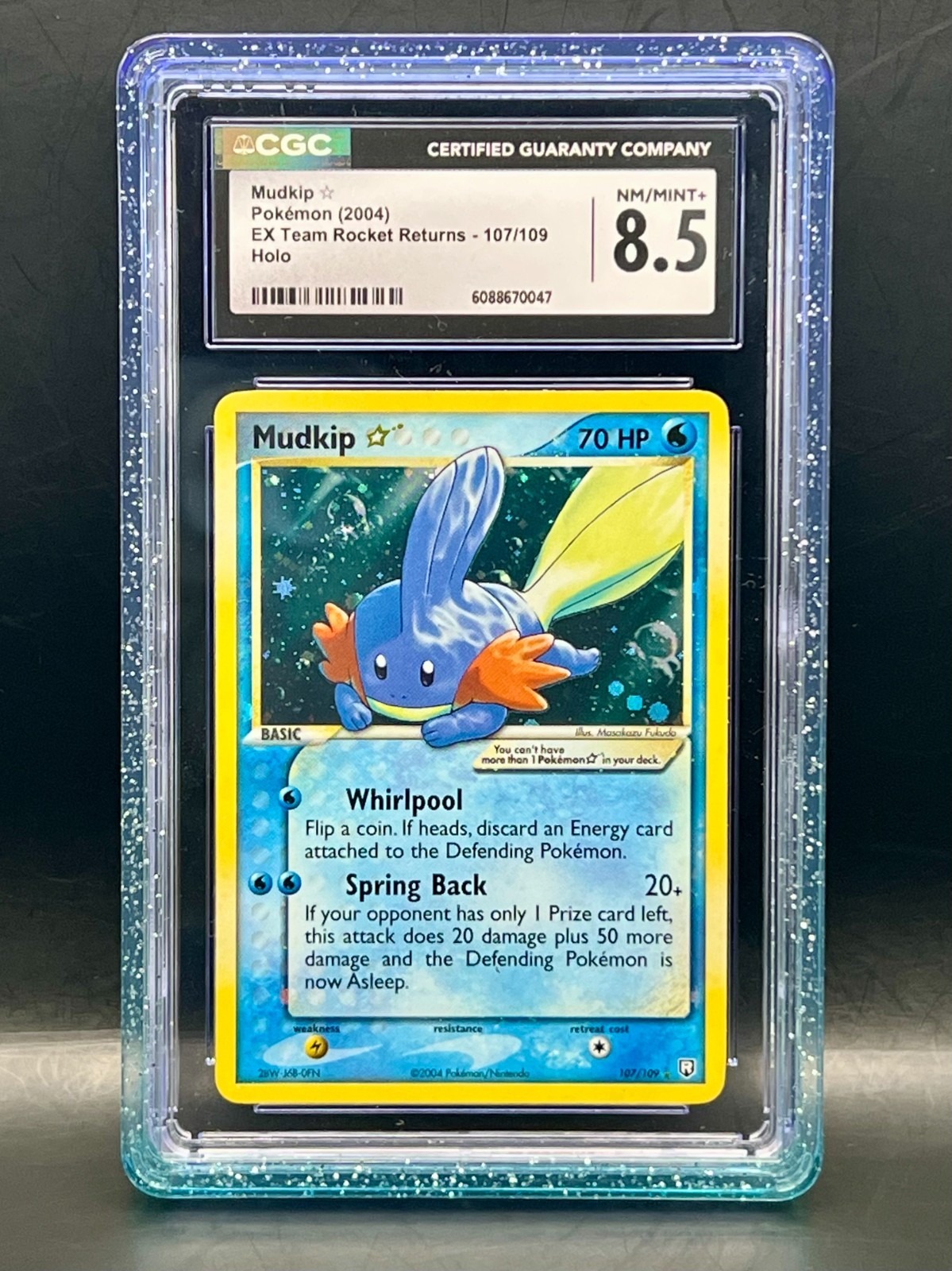 Mudkip Gold Star 107/109 ⭐ 2004 Pokémon EX Team Rocket Returns ⭐ CGC 8.5 NM/MT+