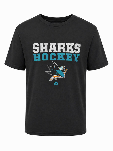 Majestic San Jose Sharks Jugend T-Shirt Schwarz Hockey Rundhals Kurzarm XL-image