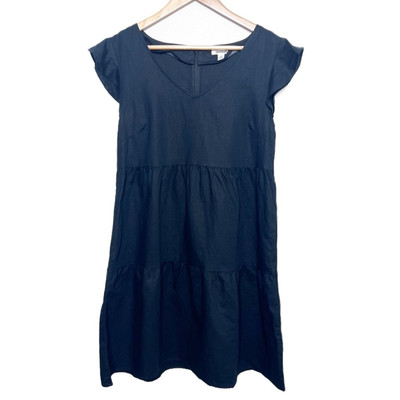 New with Tag Goodthreads Women's Linen Tiered Ruffle Black Babydoll Mini Dress