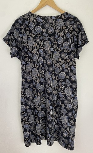 Pure Jill weiches V-Ausschnitt T-Shirt Kleid PL blau Paisley Blumen Bio Baumwolle Strick - Bild 2 von 8
