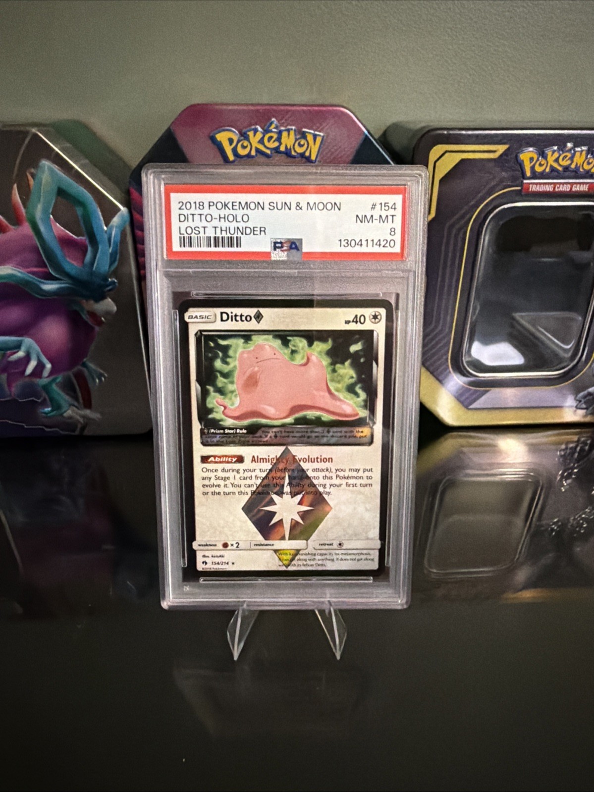 Ditto Prism Star 154/214 Sm-Lost Thunder Holo Psa 8