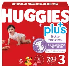 Huggies Little Movers Plus Diapers Size 3 16-28 lbs. 204 Ct Bulk Box Brand New