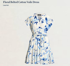 Lauren Ralph Lauren Women's Floral Belted Cotton Voile Dress Size 12 NWT