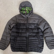 The North Face Black Gray Camo Reversible Hooded Down Fill Puffer 550 Sz 14/16