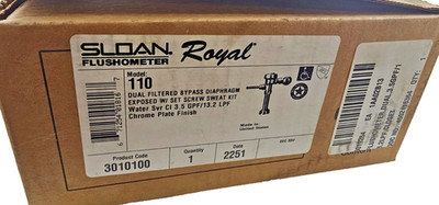 Sloan Royal Flushometer Model 110 Dual Filtered Bypass 3.5gpf Chrome Plated