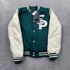 Southpole Varsity Jacket Mens Small Forest Green Wool Blend Faux Leather Sleeve